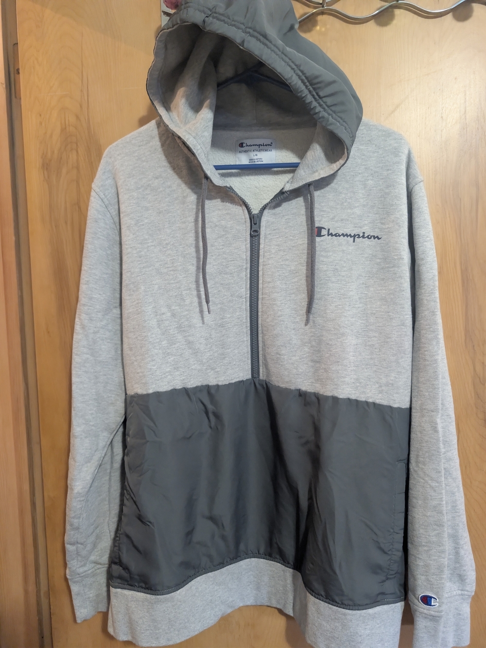 Champion Men’s Light Gray and Dark Gray Hooded Zip Sweater
